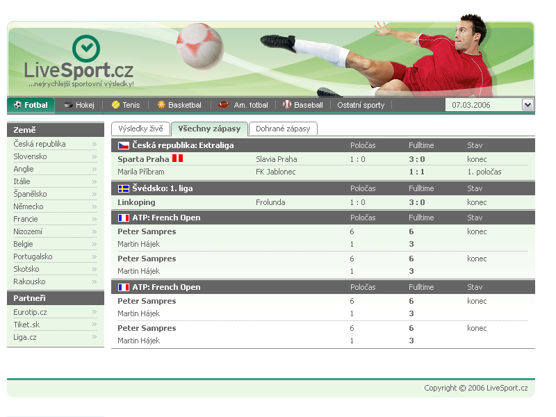 The original Livesport website in 2006